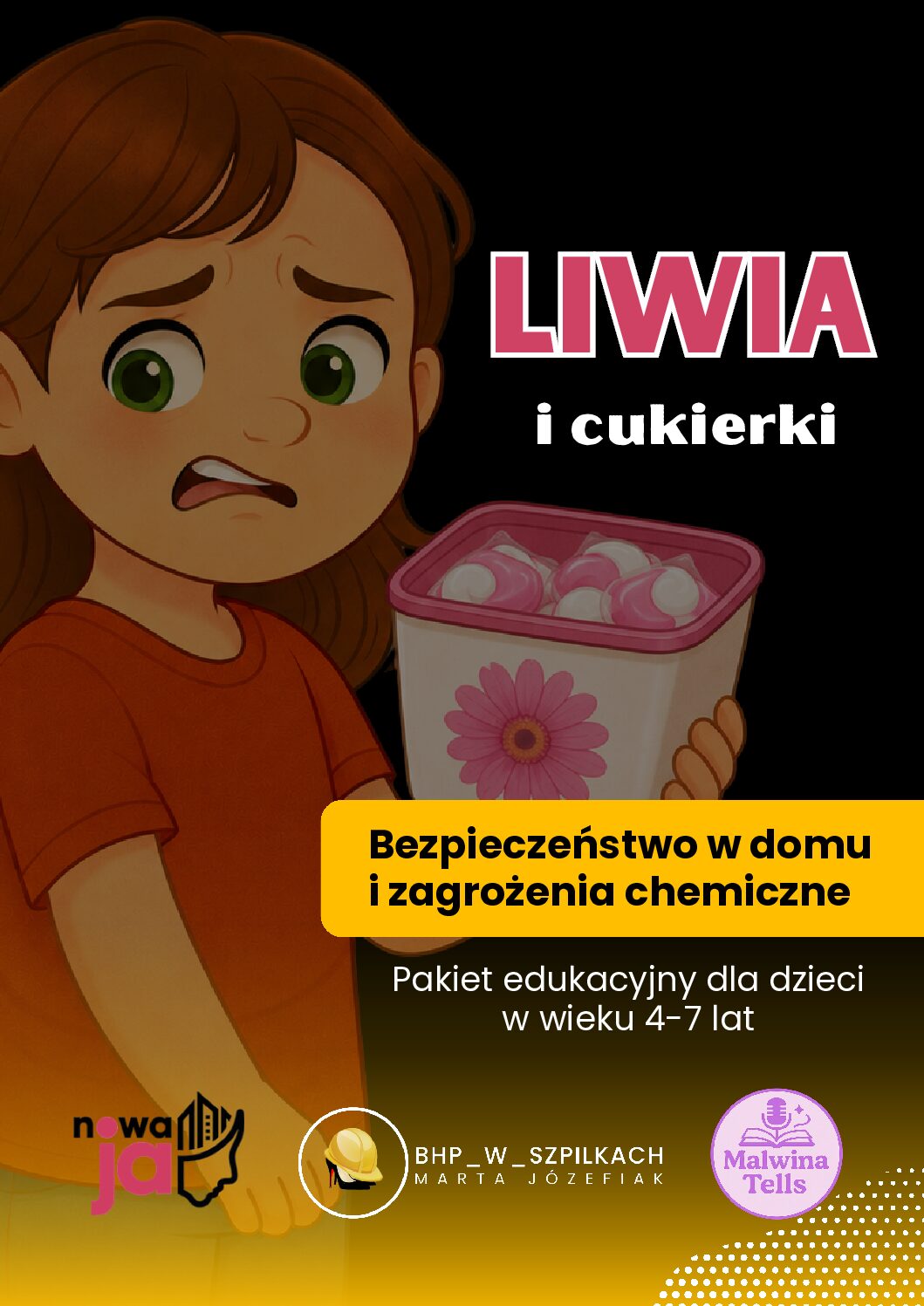 Okładka eBooka Liwia i cukierki – pakiet edukacyjny o bezpieczeństwie chemicznym dla dzieci 4–7 lat